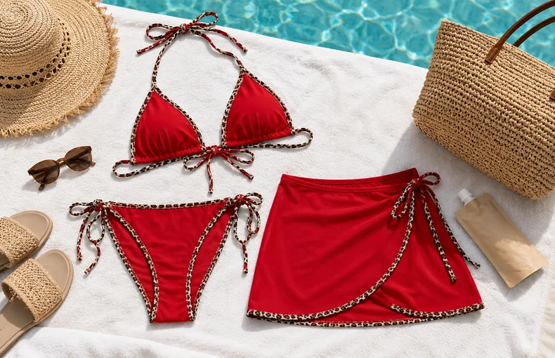 Leopard Trim 3 Piece Bikini Set Guide for Beach Vacations, Pool Days and Resort Packing guide image