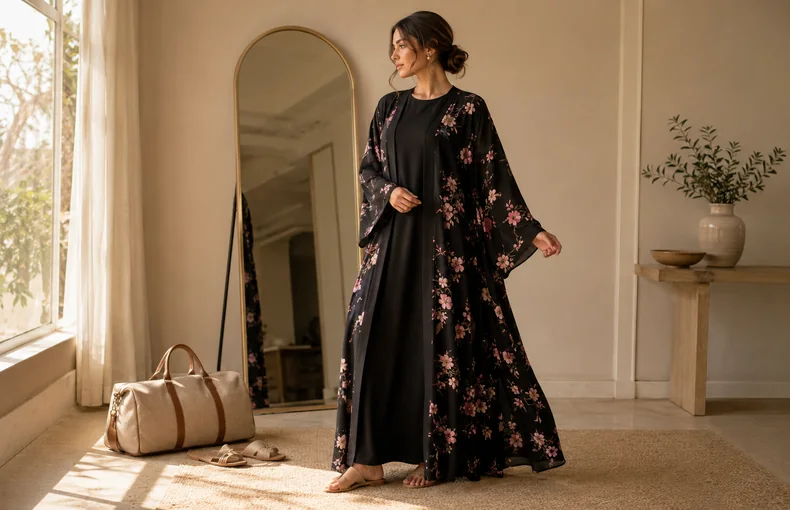 Open Kimono Abaya Dress Guide for Modest Layering, Travel Evenings and Gatherings guide image