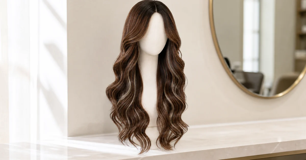 Long loose-wave synthetic lace-front wig with a center part in one of three coded shades