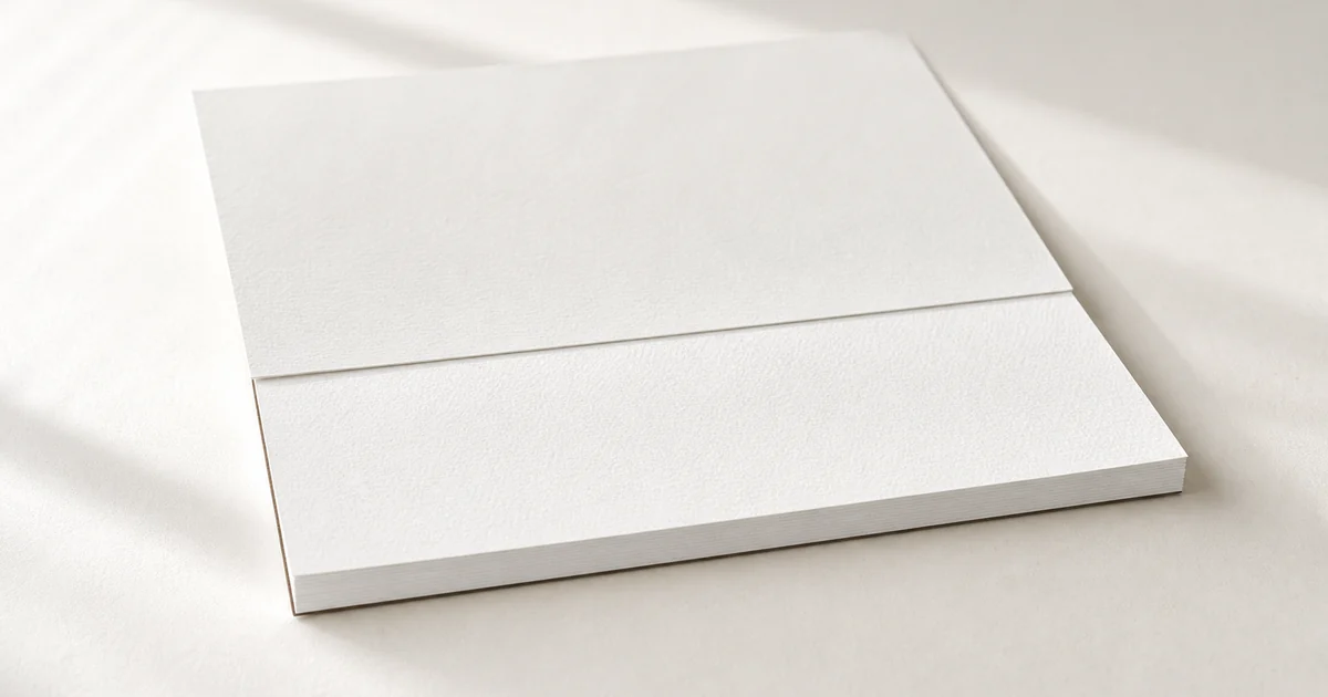Blank cold press watercolor paper block showing natural white textured cotton sheets and glued edges