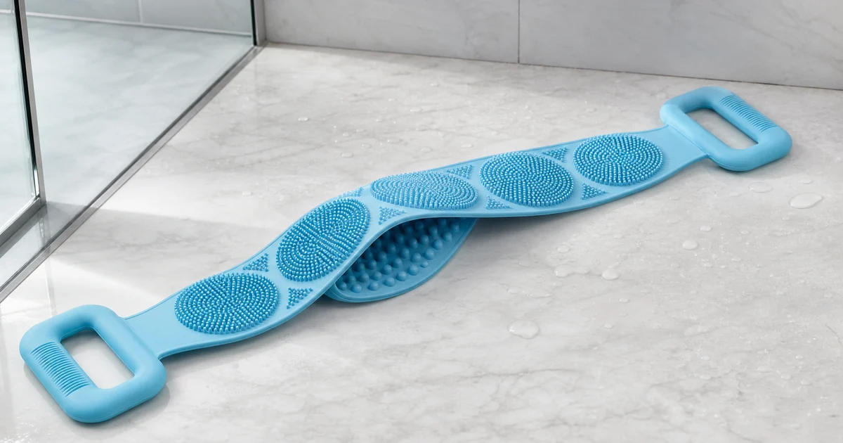 Limpiador de espalda silicona 70 cm doble cara con asas textura de cerdas suaves y puntos elevados
