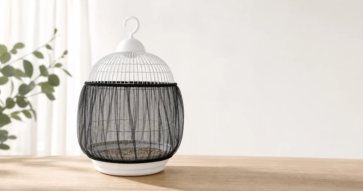 Nylon mesh bird cage seed catcher fitted around the lower cage