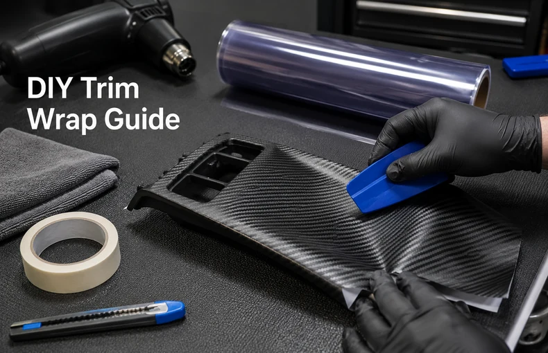 Guide film adhésif effet carbone pour garnitures DIY et surfaces lisses guide image