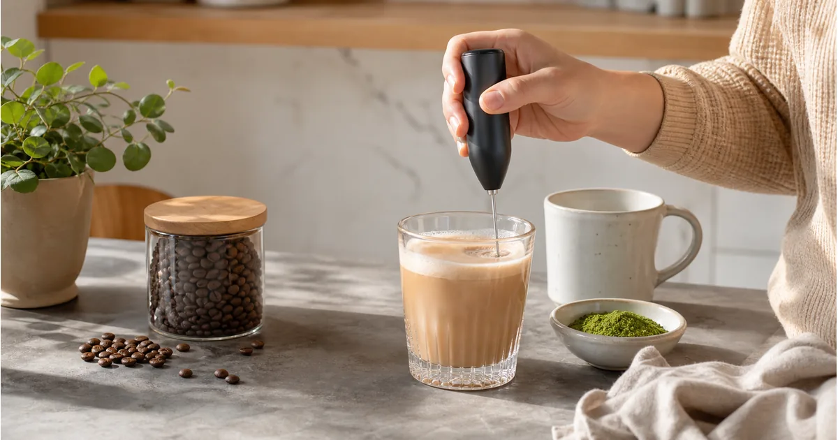 Guía de espumador de leche de mano para café, matcha y bebidas pequeñas guide image