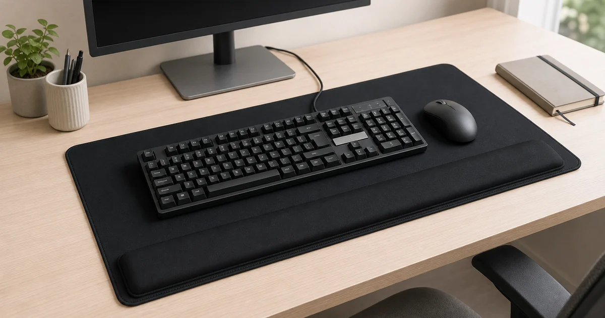 Grand tapis noir repose-poignet pour clavier et souris avec coussin frontal