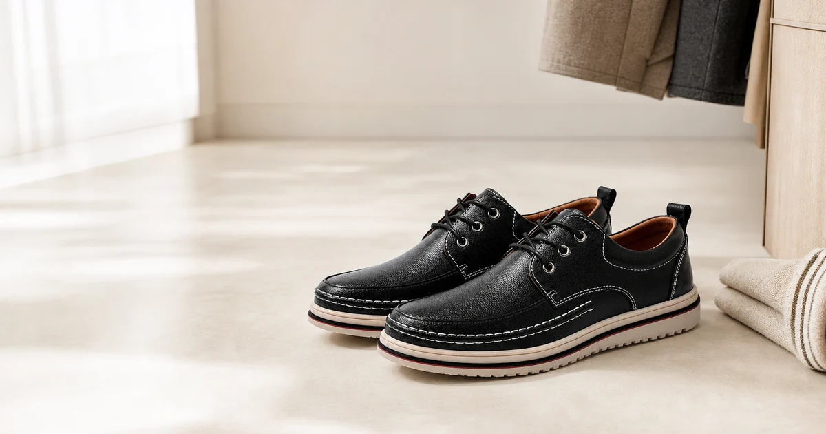 Schwarze Herren Lederschuhe mit Schnuerung, genarbtem Obermaterial, Kontrastnaht und Gummisohle