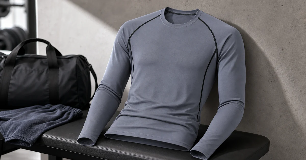 Herren Langarm Trainingsshirt mit Rundhals, glattem Stretch Stoff und geschwungener Naht