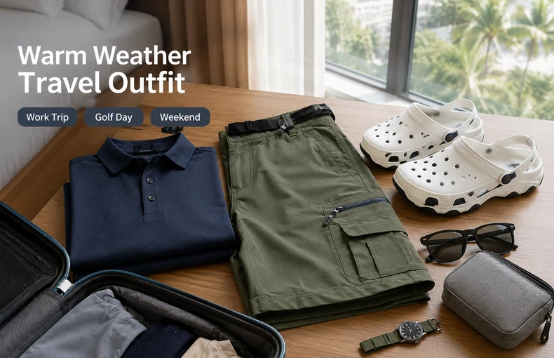 Men's Warm Weather Travel Clothes Guide for Work Trips, Golf Days and Weekend Errands guide image
