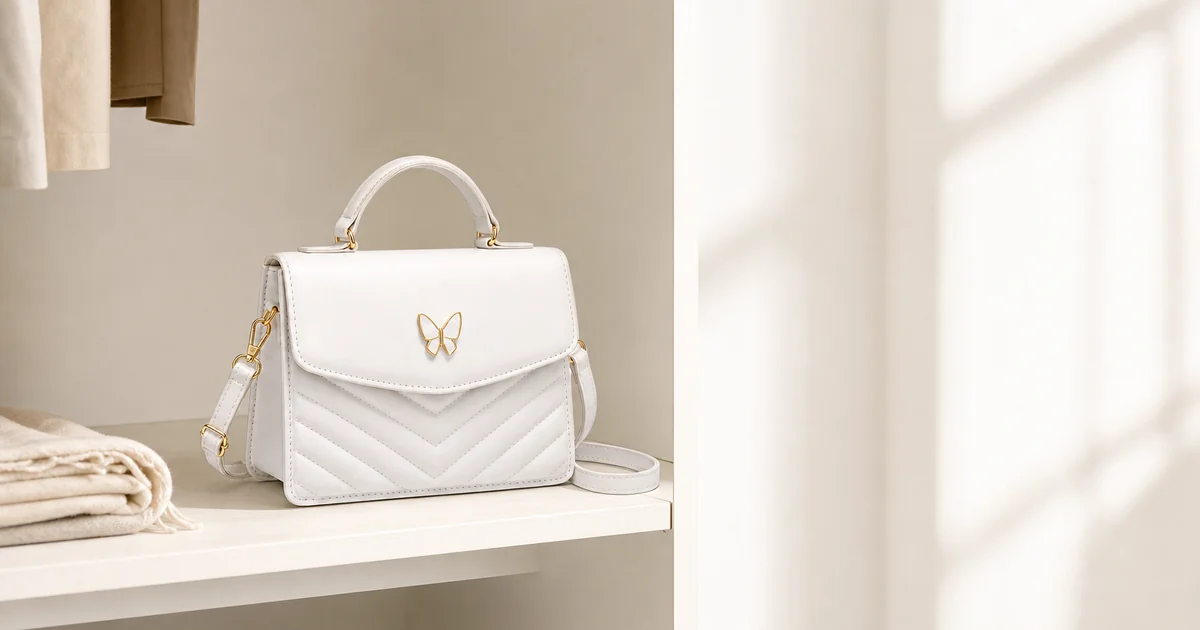 mini quilted PU satchel with top handle detachable strap and butterfly detail