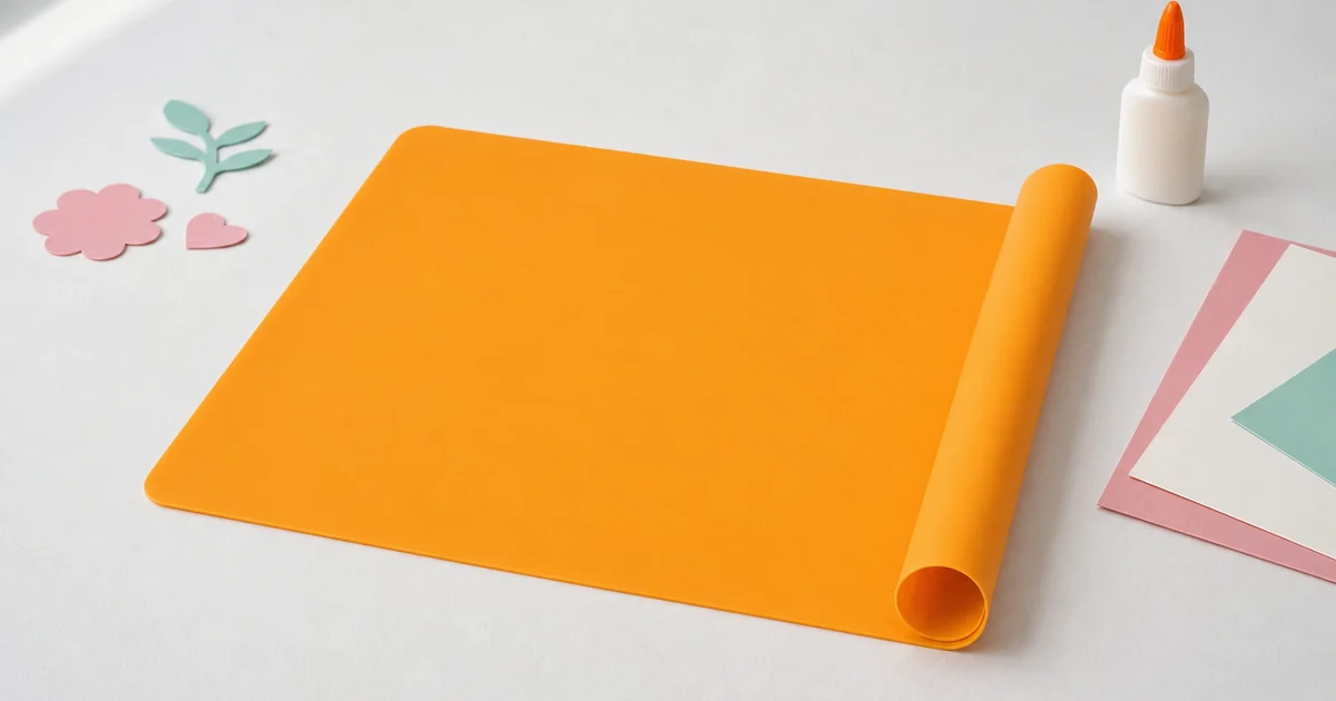 Alfombrilla naranja de silicona para manualidades con papel y borde enrollado