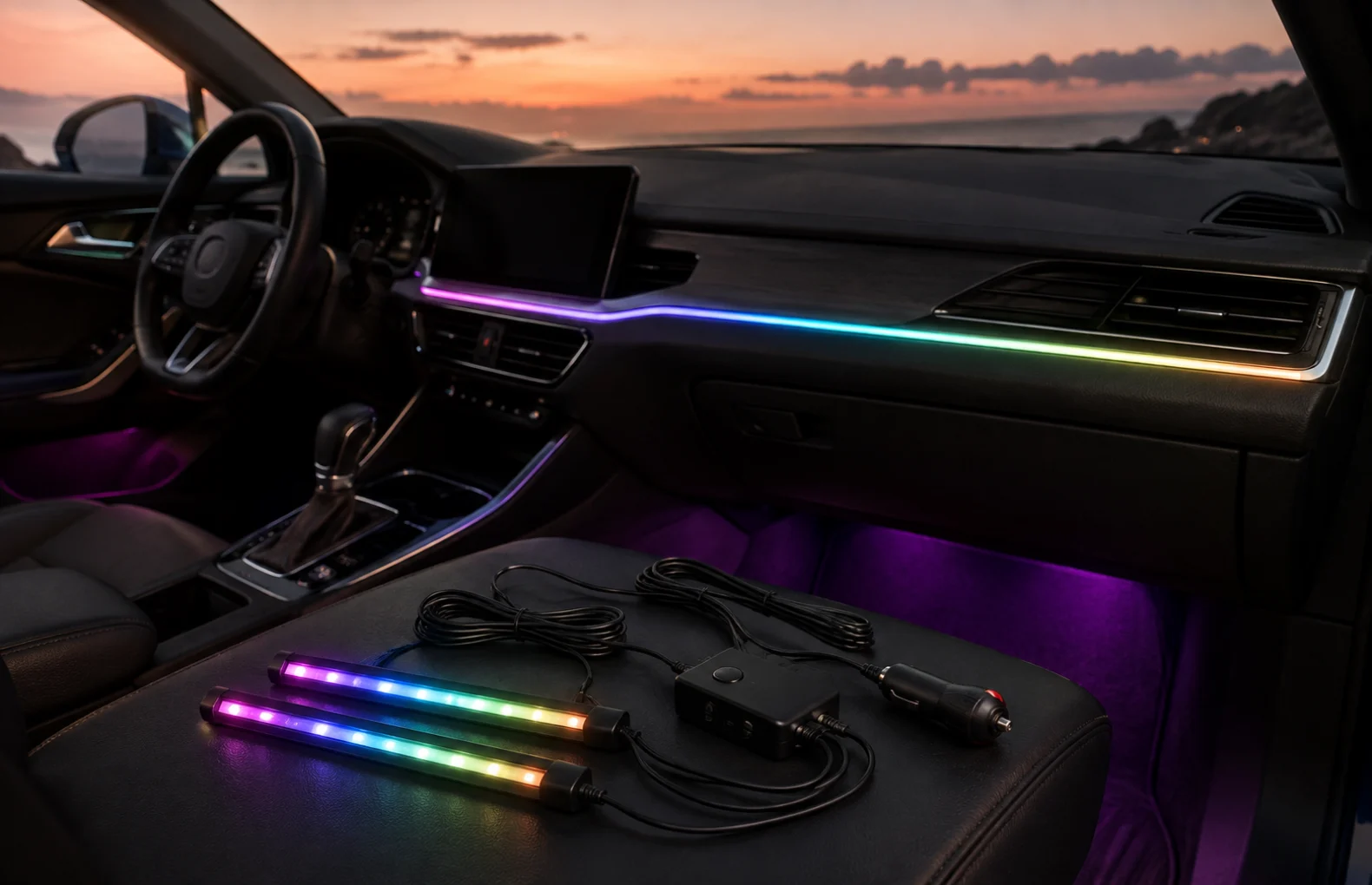 Guia de fita LED RGBIC para interior do carro e direção noturna guide image