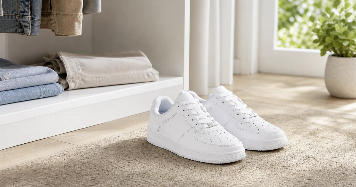 Zapatillas blancas low top con cordones, punta redonda, perforaciones, paneles cosidos y suela blanca