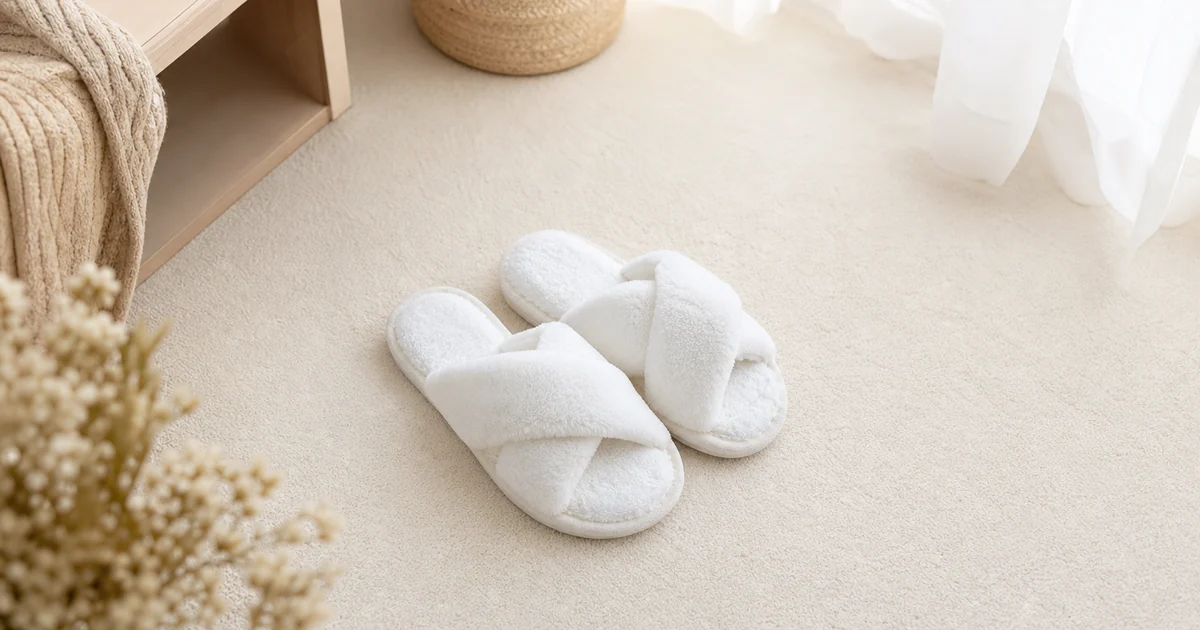 Pantuflas de felpa con tiras cruzadas y punta abierta para uso interior
